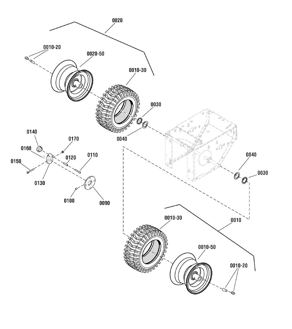 Wheels And Tires Group Diagram and Parts List for 1695868-CM741450H 2010 Briggs and Stratton Snow Blower
